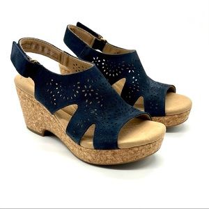 EUC CLARKS Collection suede cork wedge sandal 6